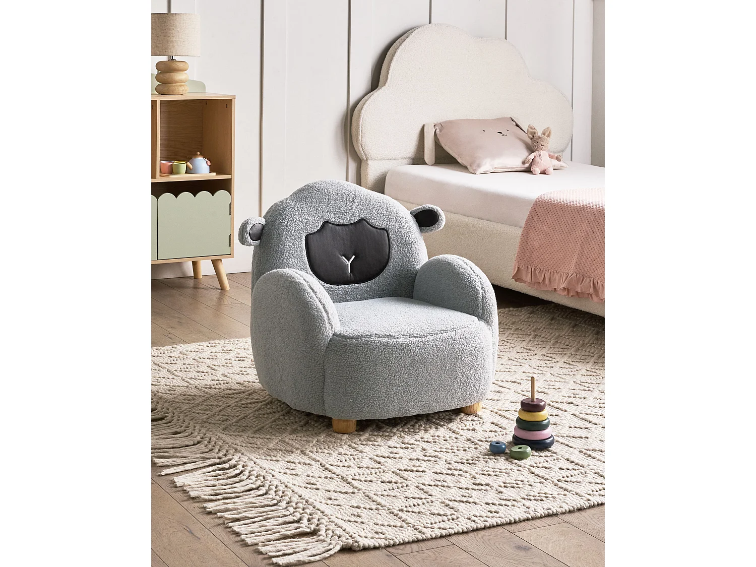 Fauteuil en bouclé pour enfants mouton gris ULA