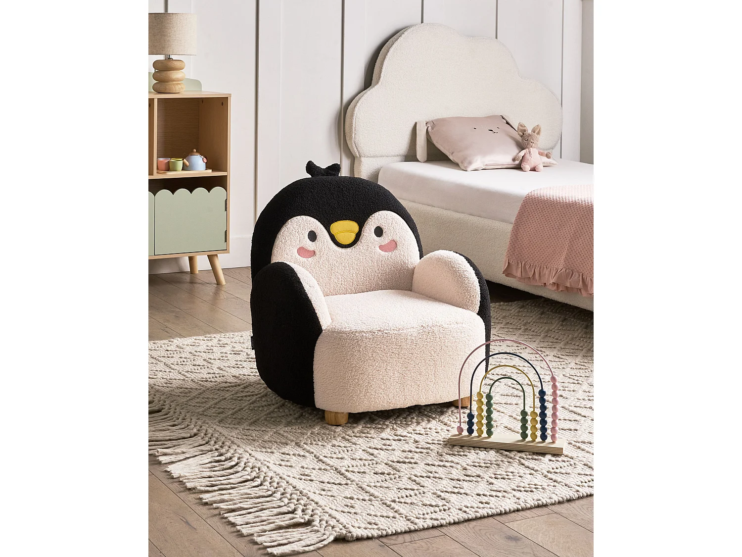 Fauteuil en bouclé pour enfants pingouin noir FYN