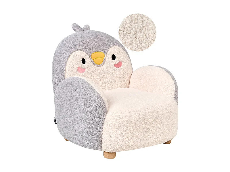 Poltrona per bambini bouclè grigio motivo pinguino FYN