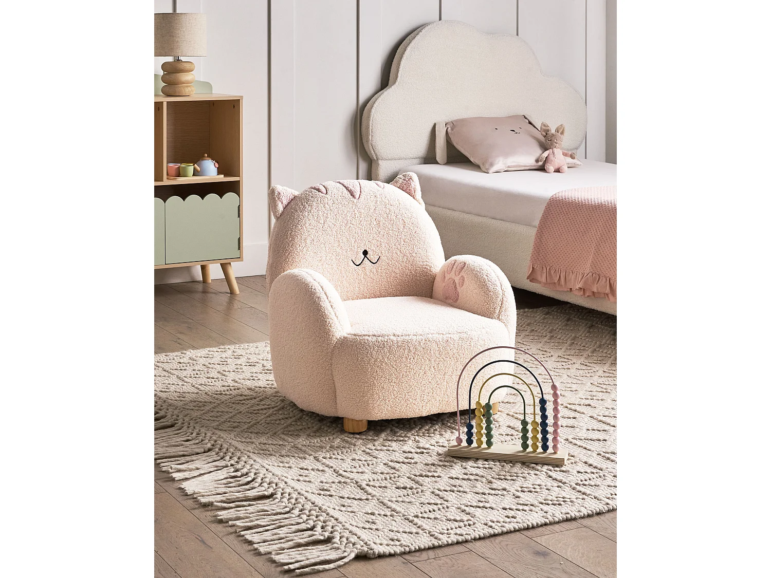Fauteuil en bouclé pour enfants chat blanc cassé ZOAR