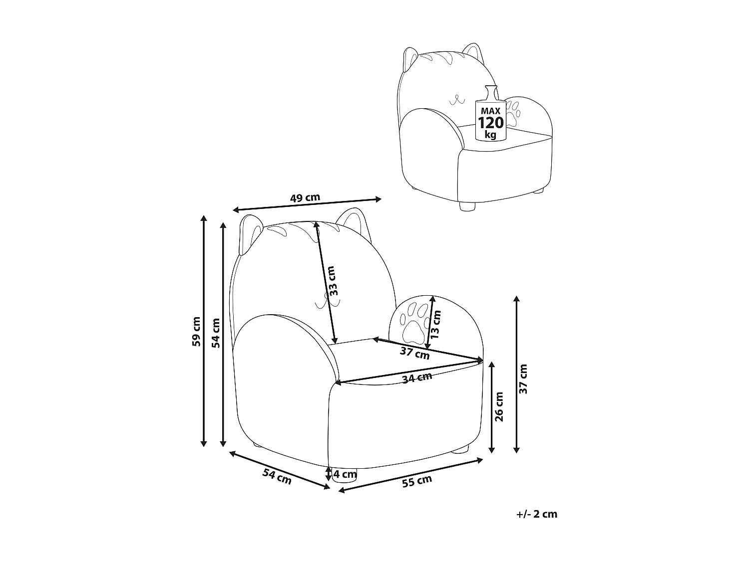 Fauteuil pour enfants Chat ZOAR Bouclé Blanc cassé