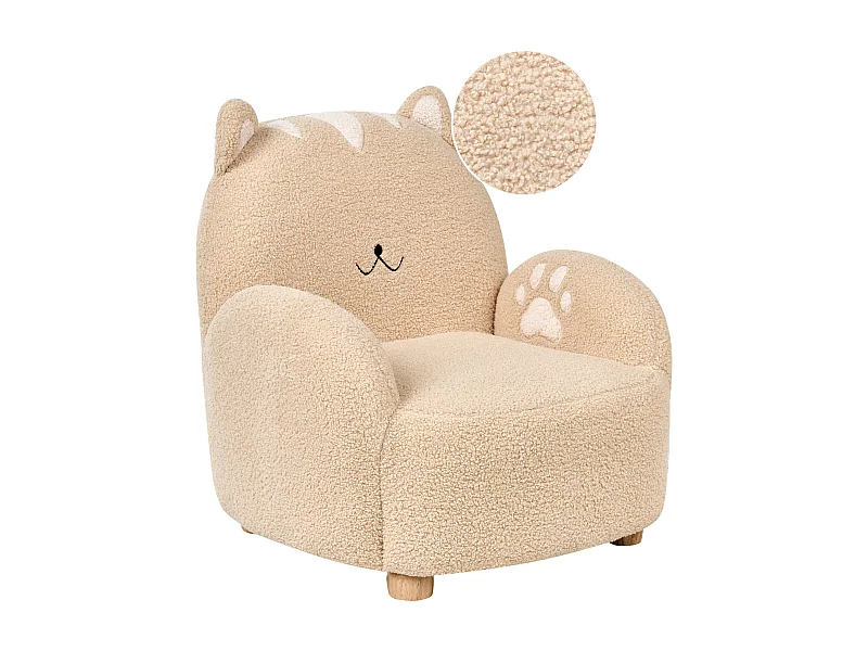 Poltrona per bambini bouclé beige motivo gatto ZOAR
