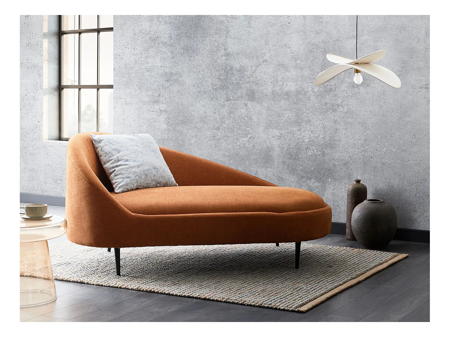 Chaise longue côté droite VALREAS Tissu Orange