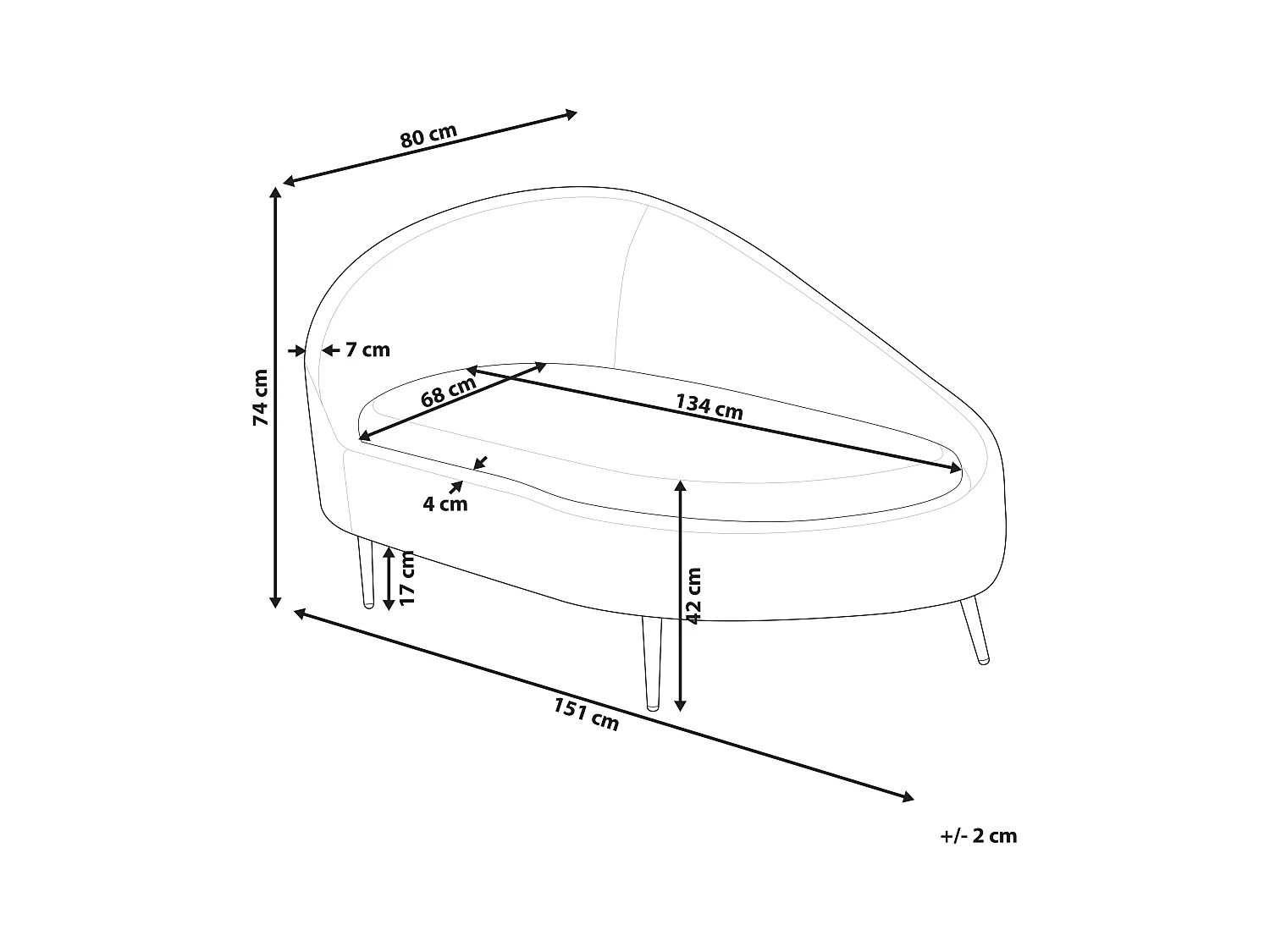 Chaise longue côté droite VALREAS Tissu Orange