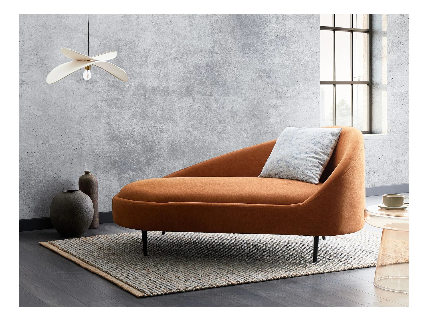 Chaise longue côté droit VALREAS Tissu Orange