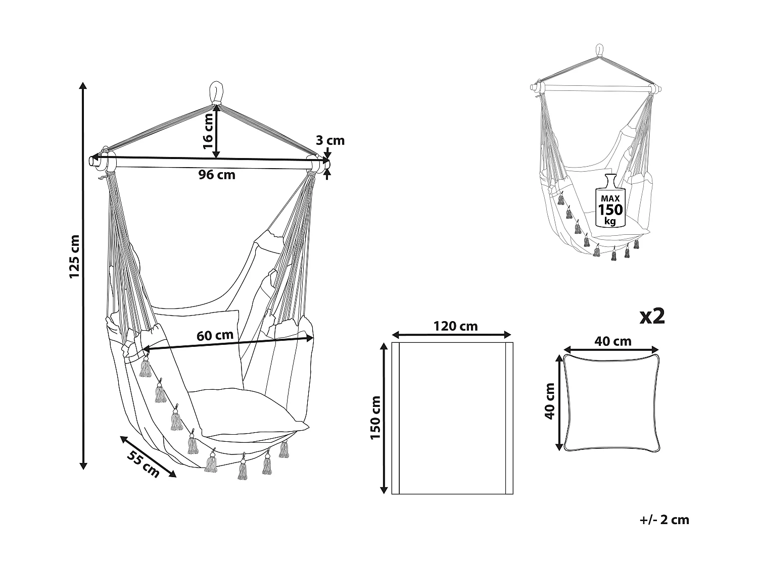 Sedia sospesa da fissare al soffitto VARENA Cotone Blu