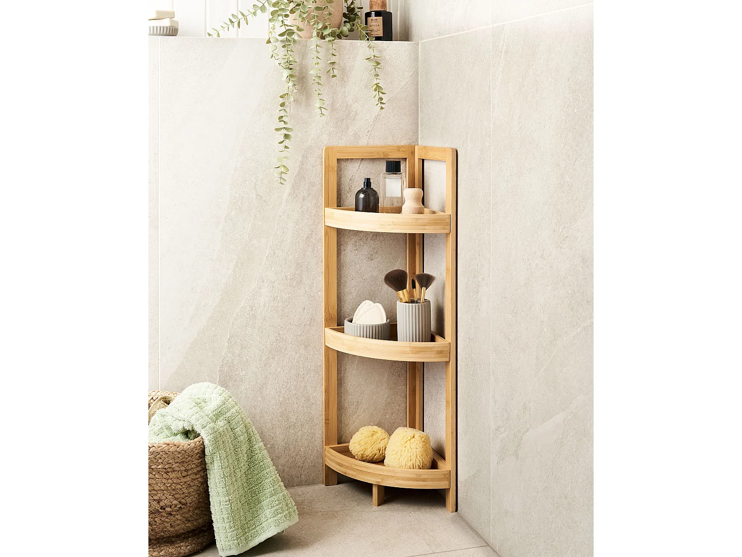 Étagère d'angle en bambou pour salle de bain bois clair ILLAMPU