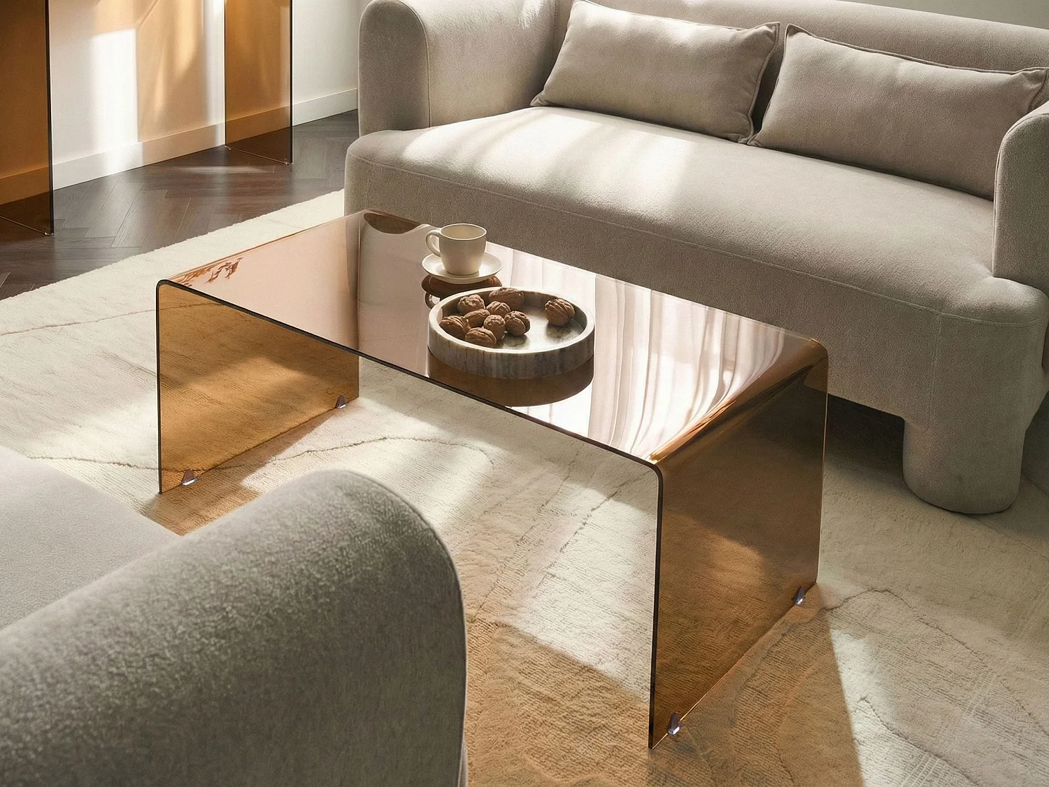 Table basse KENDALL Verre de sécurité Marron