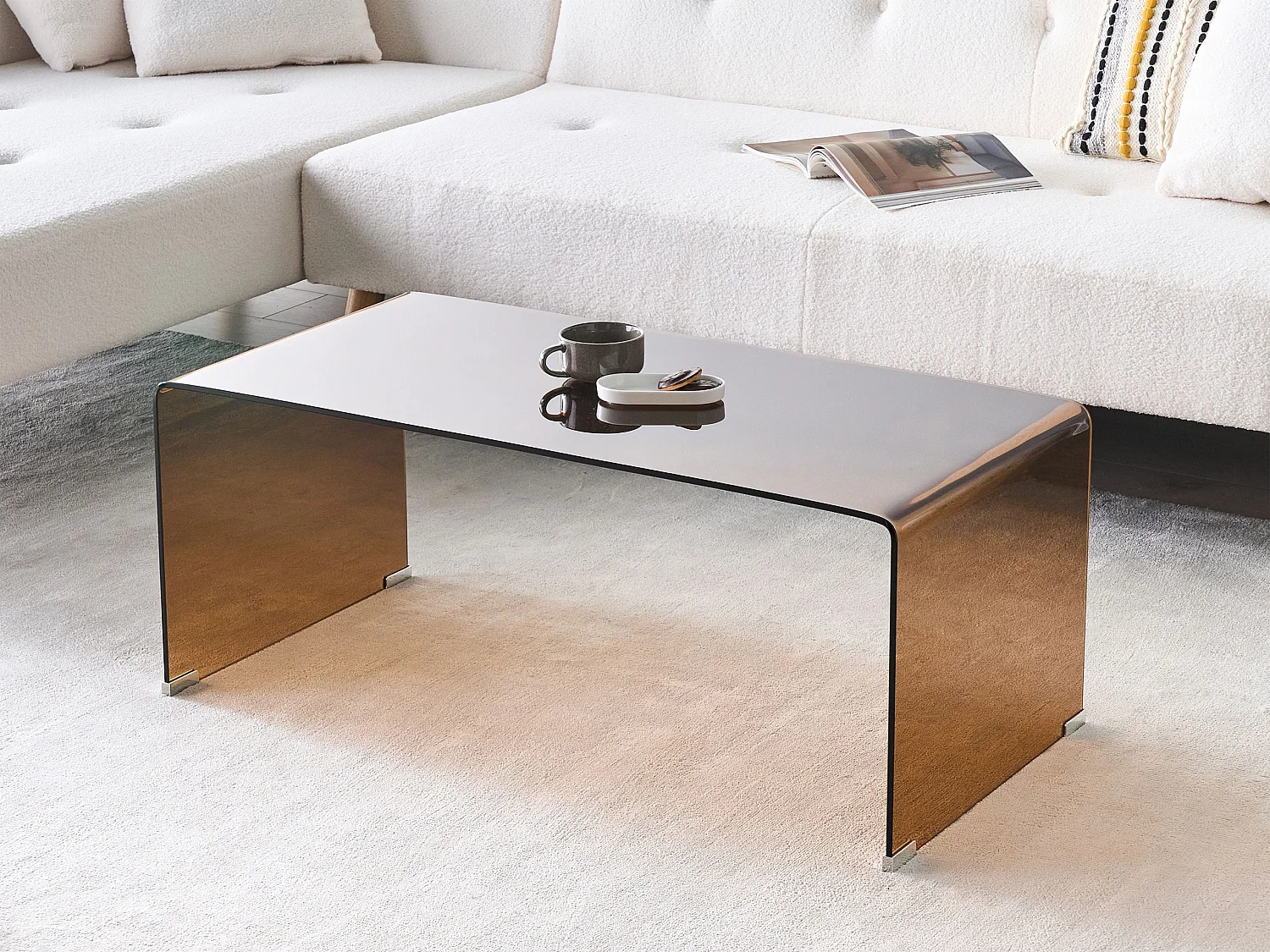 Table basse KENDALL Verre de sécurité Marron