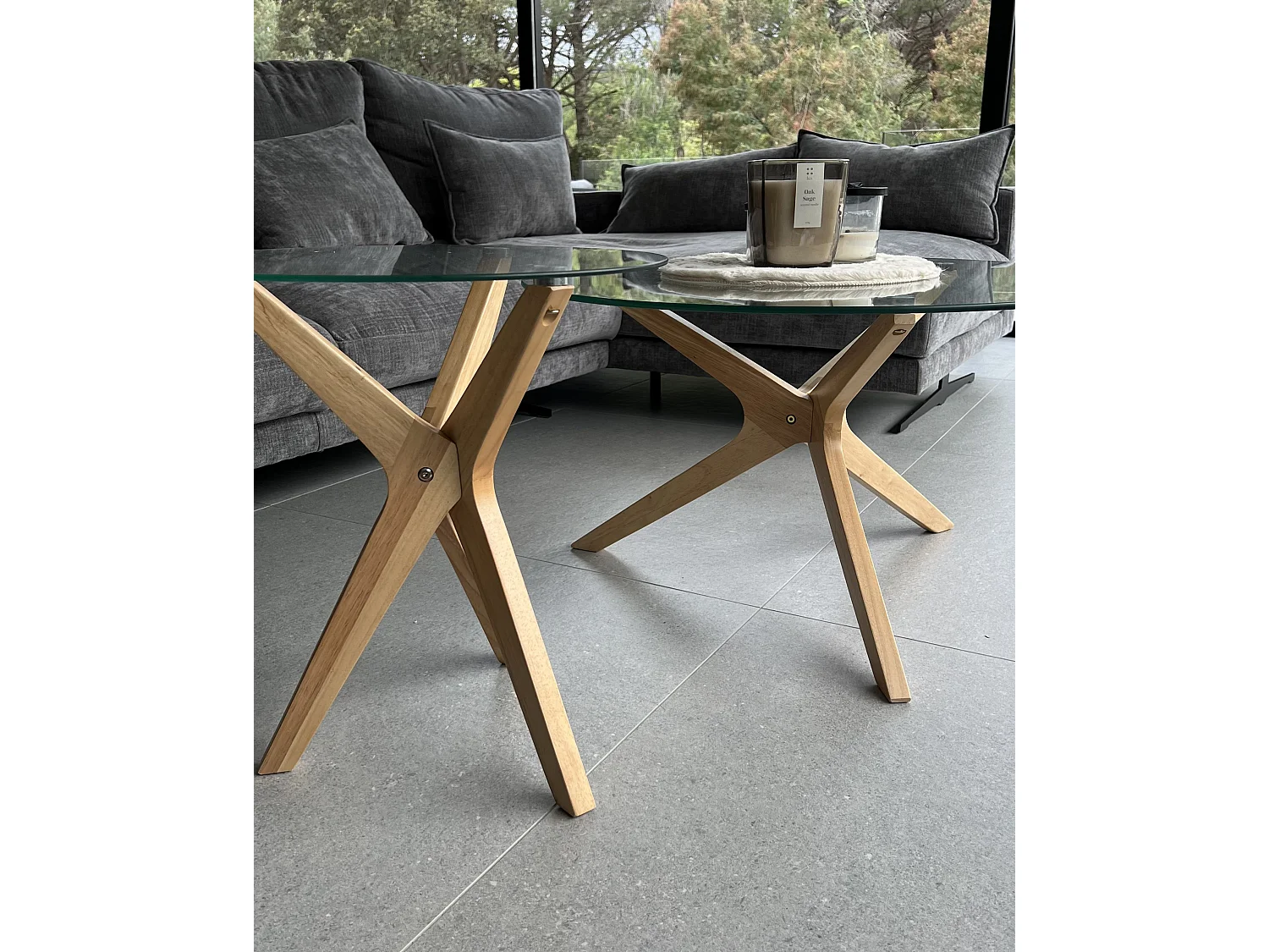 Lot de 2 tables basses VALLEY Verre de sécurité Marron clair