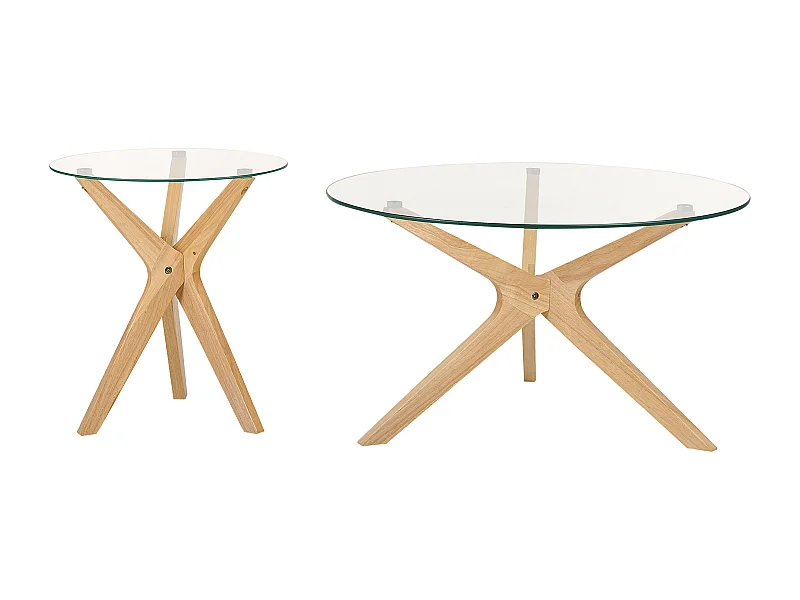 Lot de 2 tables basses VALLEY Verre de sécurité Marron clair