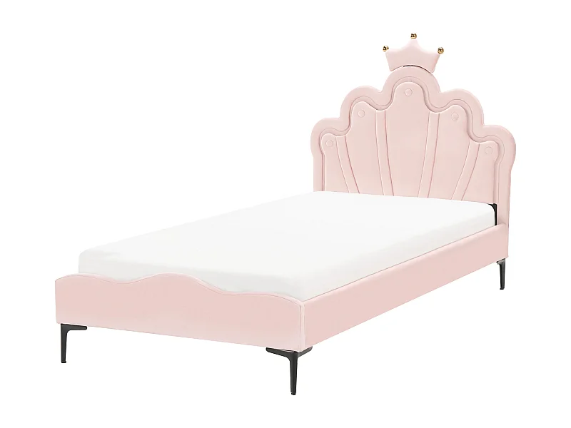 Lit d'enfant Couronne Velours RUBIAN 90 x 200 cm Avec des lumières LEDs Rose