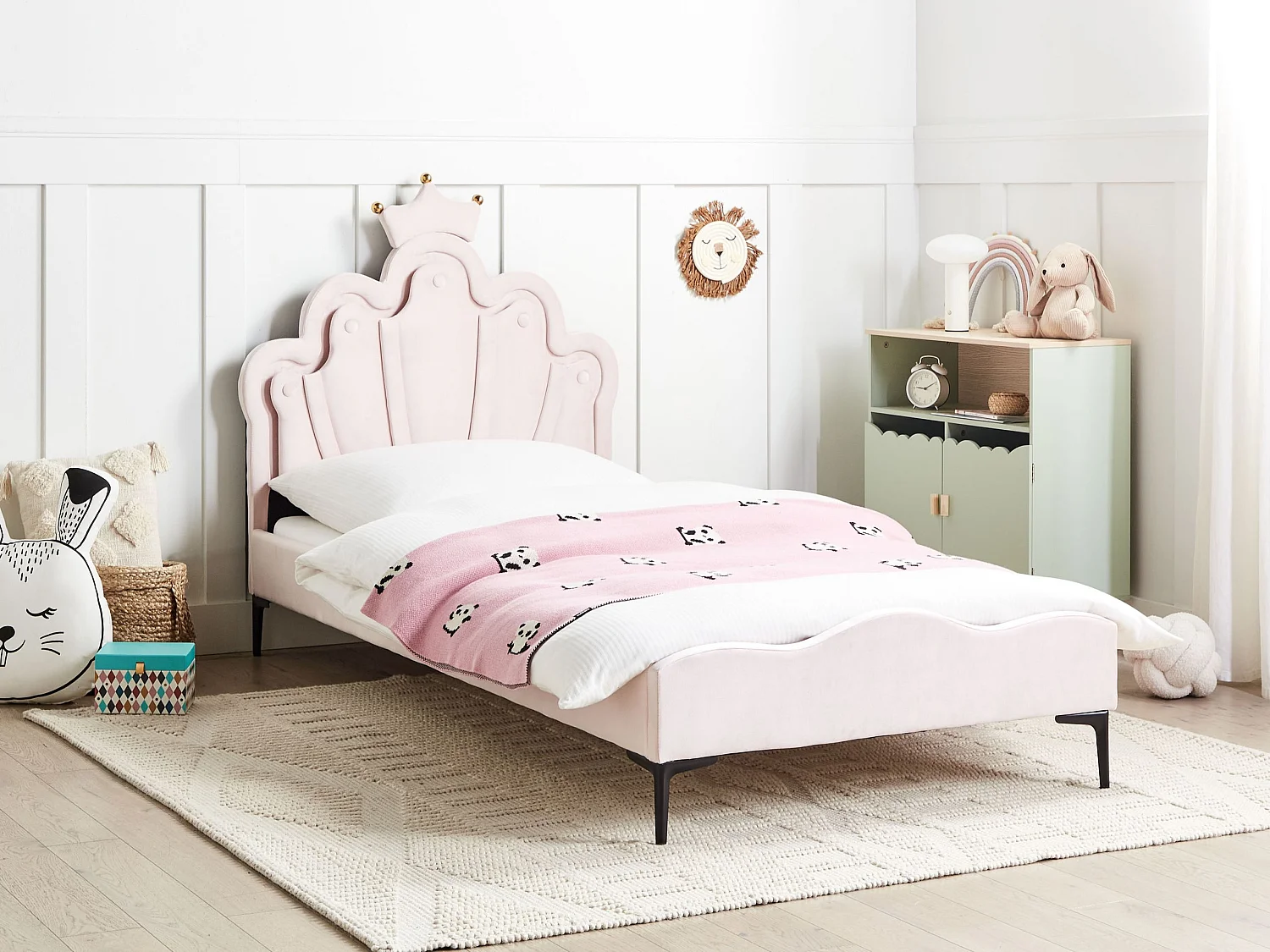 Polsterbett Samtstoff rosa Lattenrost 90 x 200 cm LED-Beleuchtung bunt RUBIAN