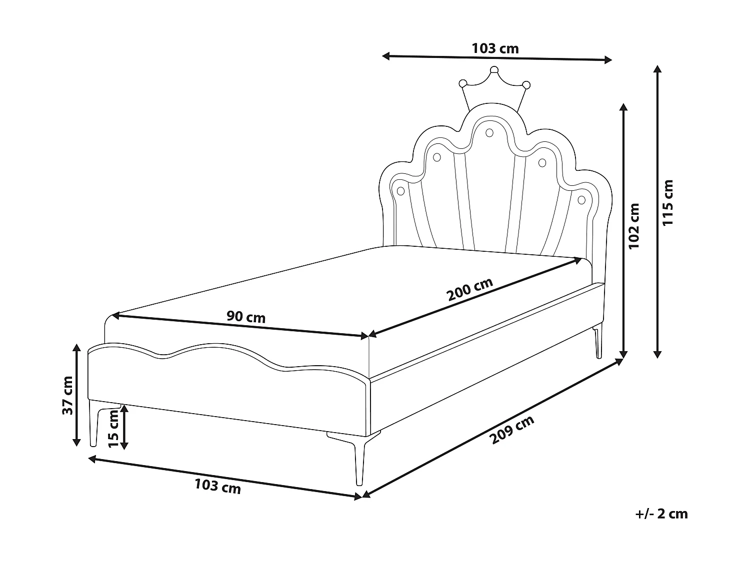 Bed met LED fluweel wit 90 x 200 cm RUBIAN
