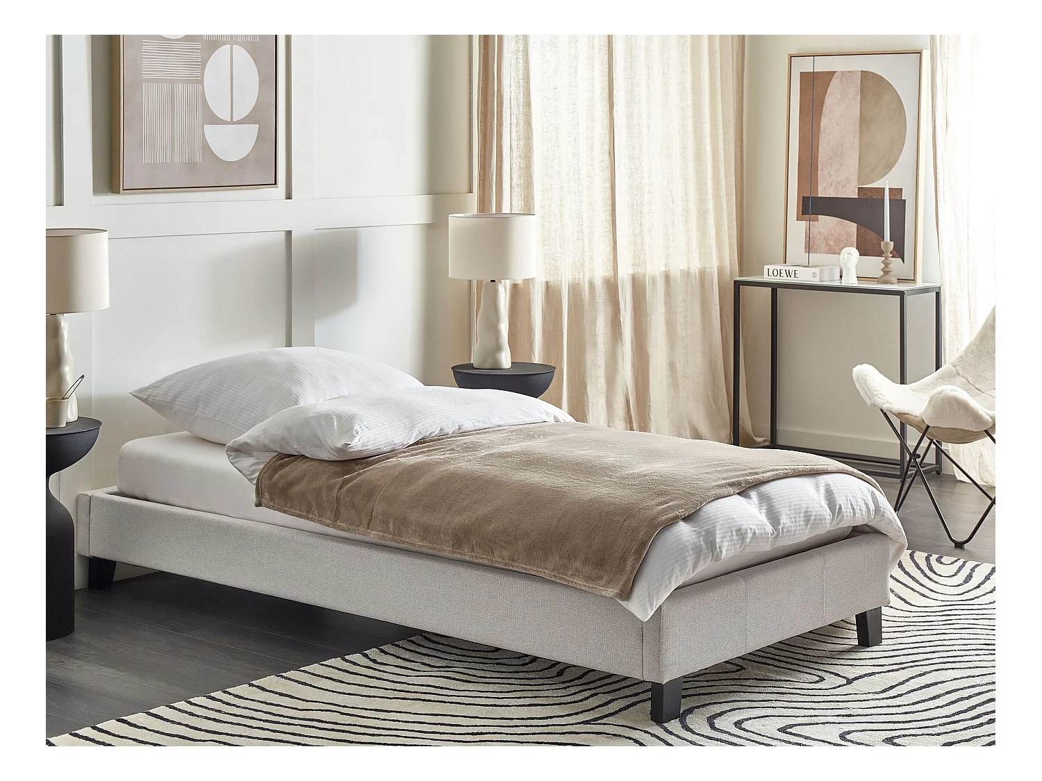 Lit sans tête de lit Tissu ROANNE 90 x 200 cm Gris clair