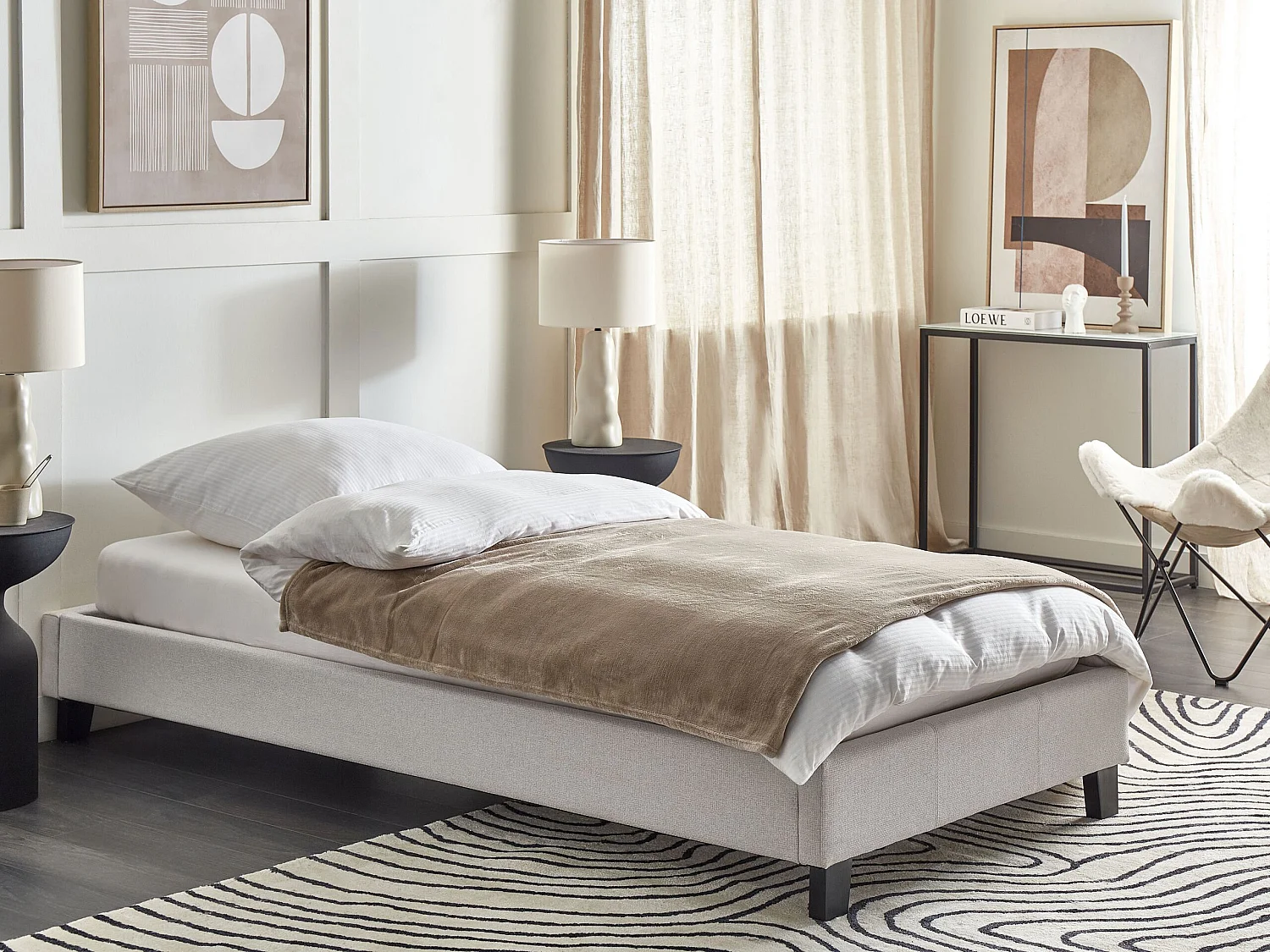 Bed without Headboard Fabric ROANNE 90 x 200 cm (EU Single) Light Grey