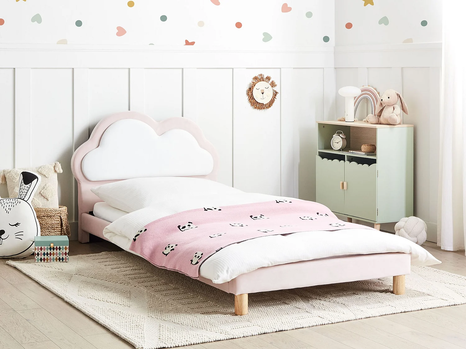 Lit d'enfant Nuage Velours MAZOU 90 x 200 cm Rose