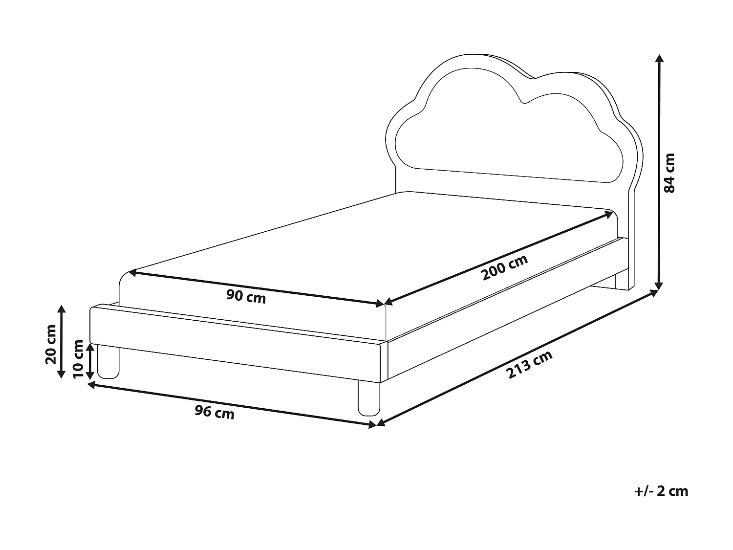 Lit d'enfant Nuage Velours MAZOU 90 x 200 cm Rose