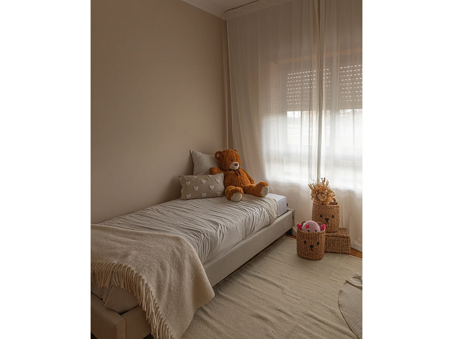 Bett ohne Kopfteil Stoff ROANNE 90 x 200 cm Hellbeige