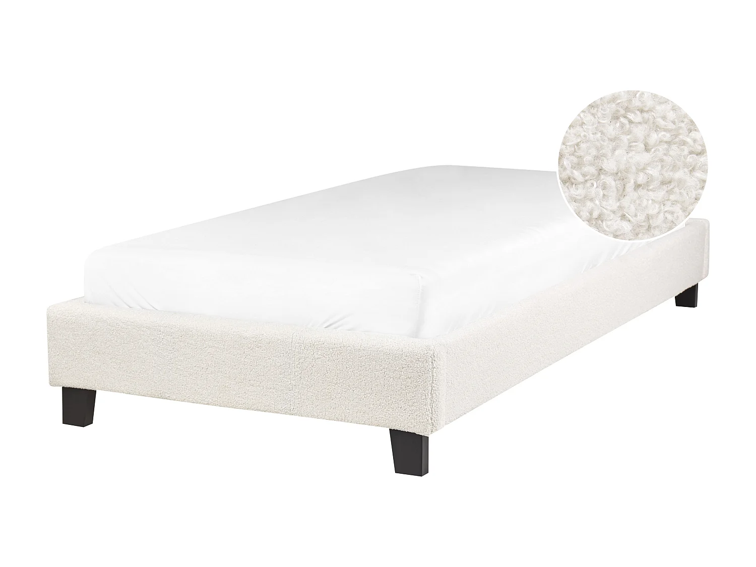 Cama sin cabecero Bouclé ROANNE 90 x 200 cm Crema