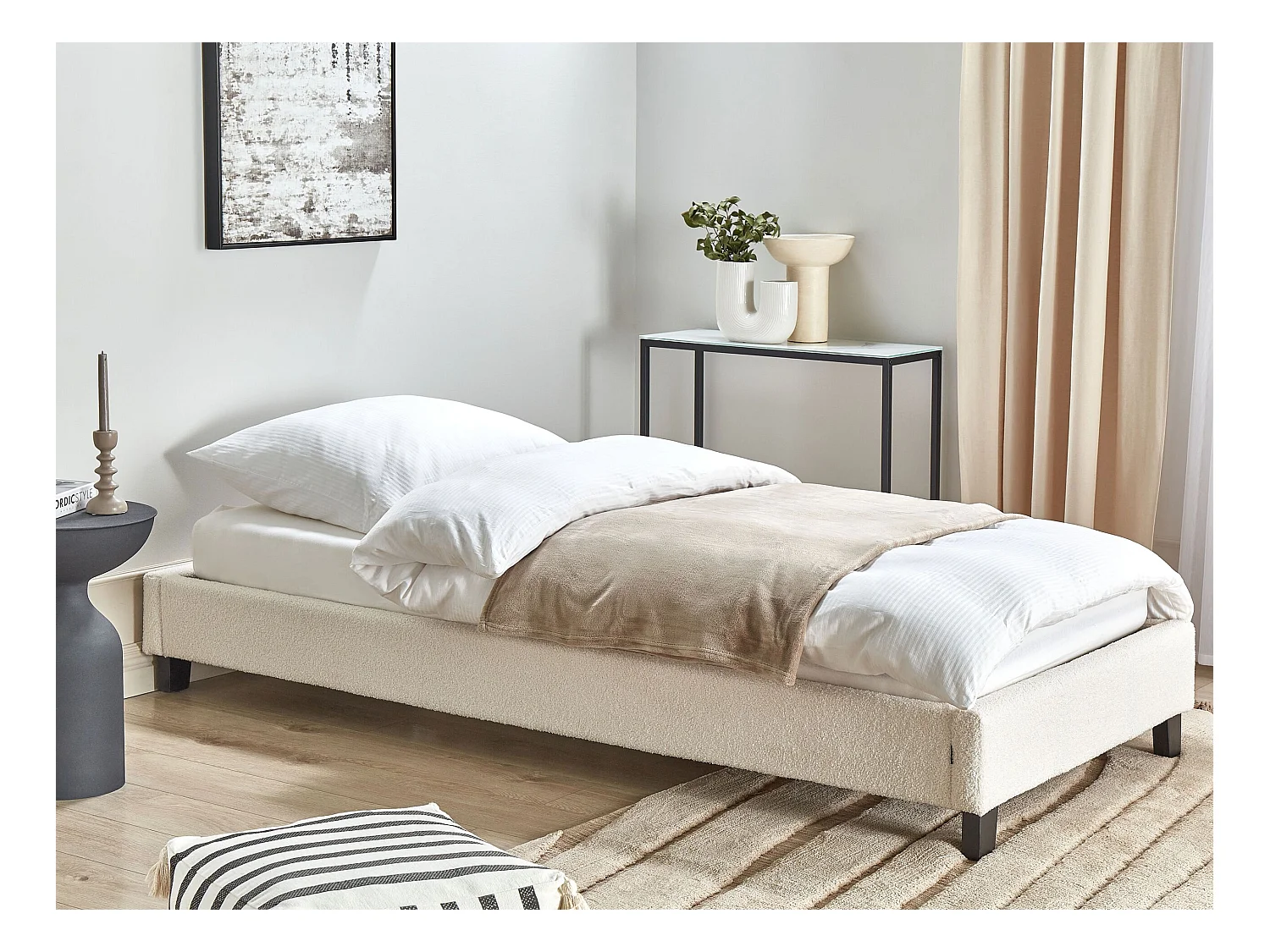 Cama sin cabecero Bouclé ROANNE 90 x 200 cm Crema