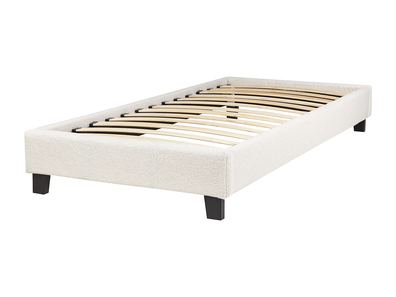 Polsterbett Bouclé beige creme Einzelbett mit Lattenrost 90x200 cm Skandi Roanne