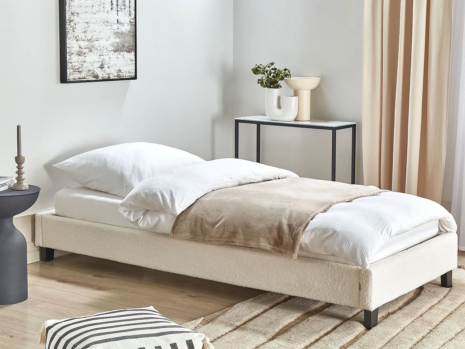 Lit sans tête de lit Bouclé ROANNE 90 x 200 cm Beige clair