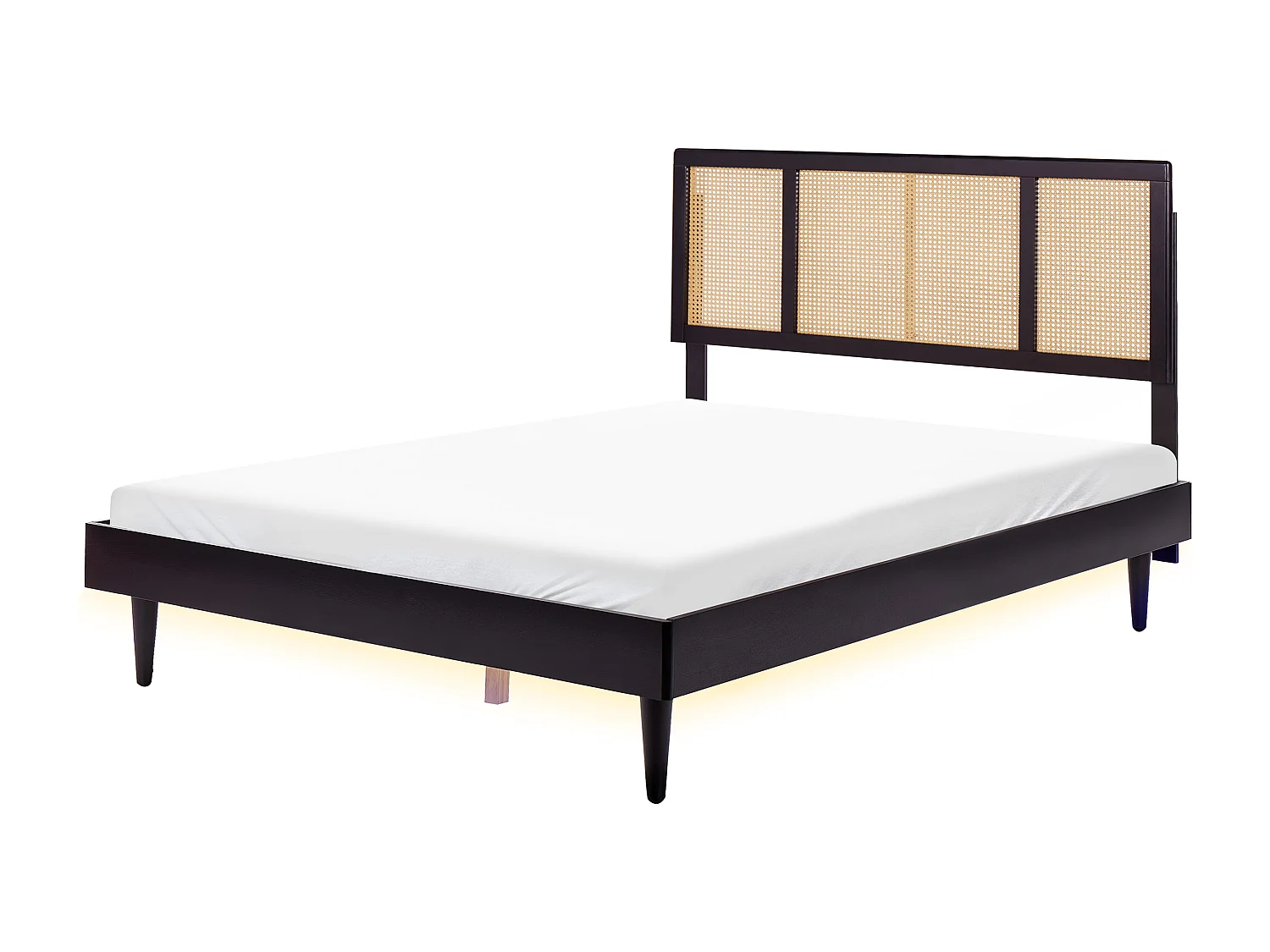 Cama com LED Rattan AURAY 160 x 200 cm Preto