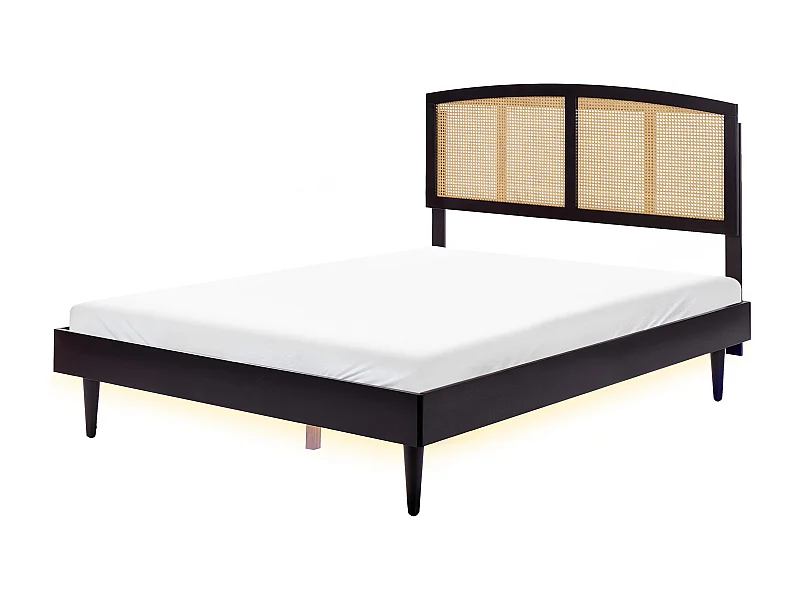 Lit avec LED Rotin VARZY 160 x 200 cm Noir