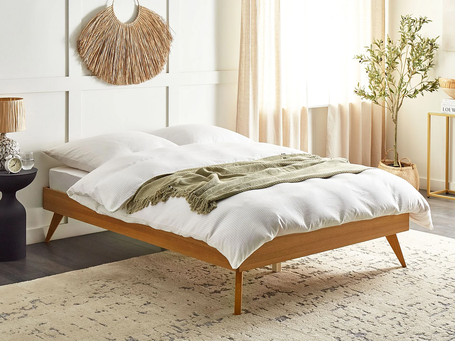 Bed without Headboard BERRIC 140 x 200 cm (EU Double) Natural Ash Wood