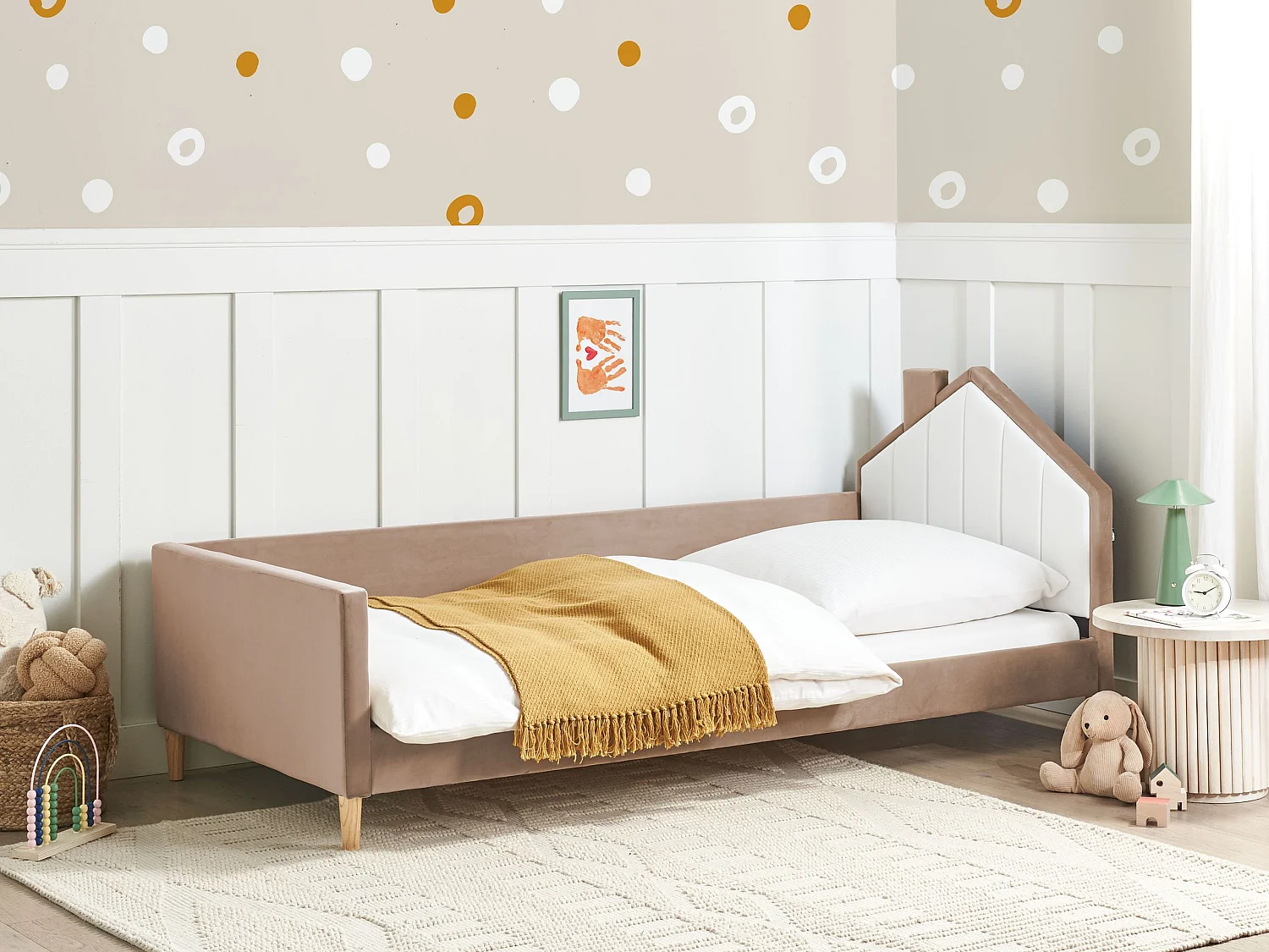 Lit d'enfant Maison Velours KERVAN 90 x 200 cm Marron clair