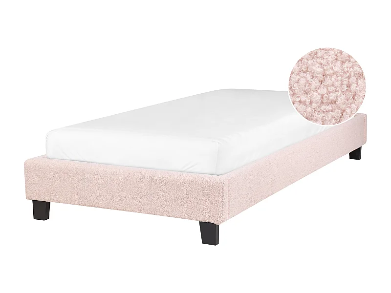 Polsterbett Bouclé rosa Einzelbett mit Lattenrost 90x200 cm Skandi Roanne
