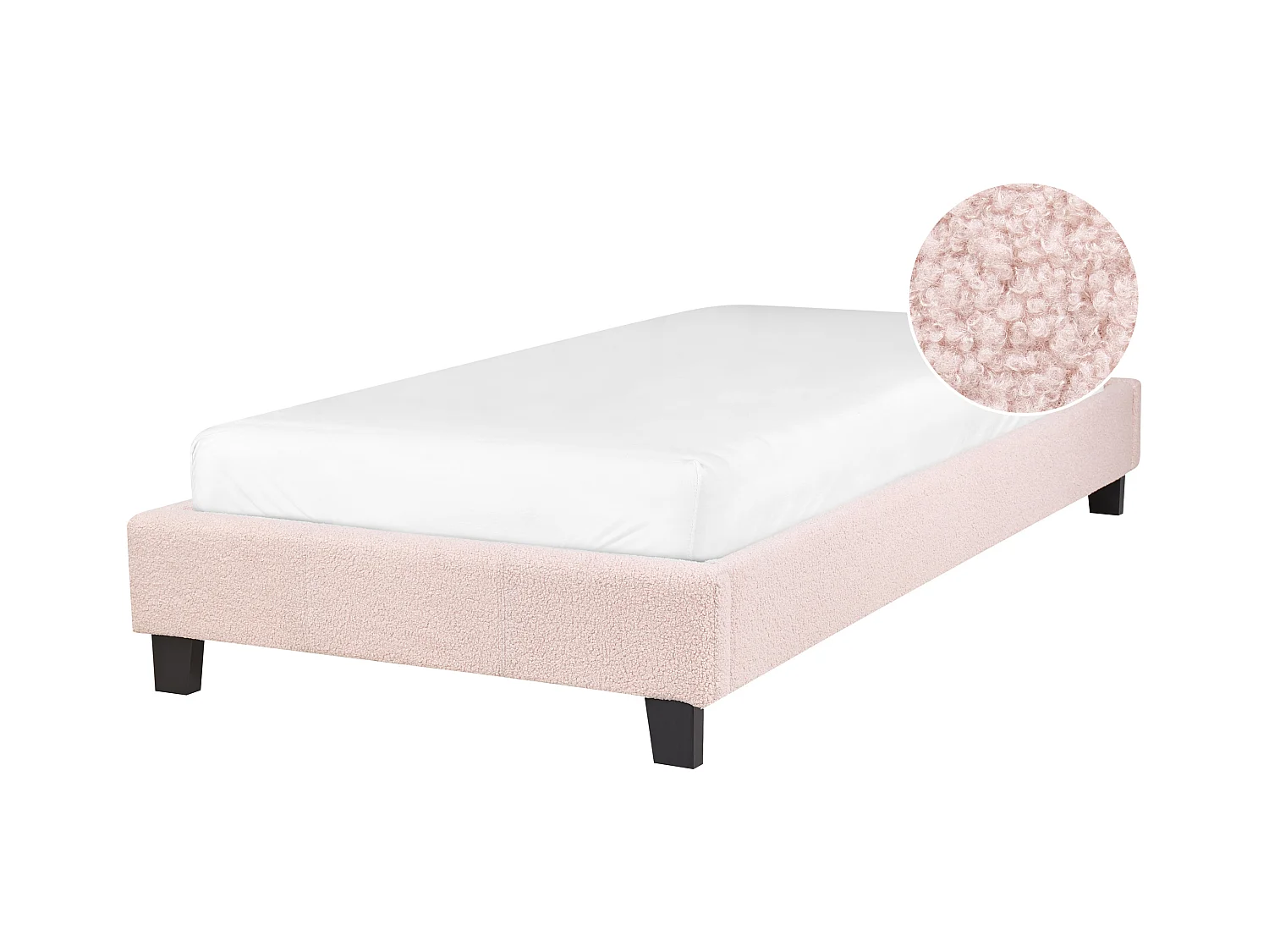 Lit sans tête de lit Bouclé ROANNE 90 x 200 cm Rose pastel