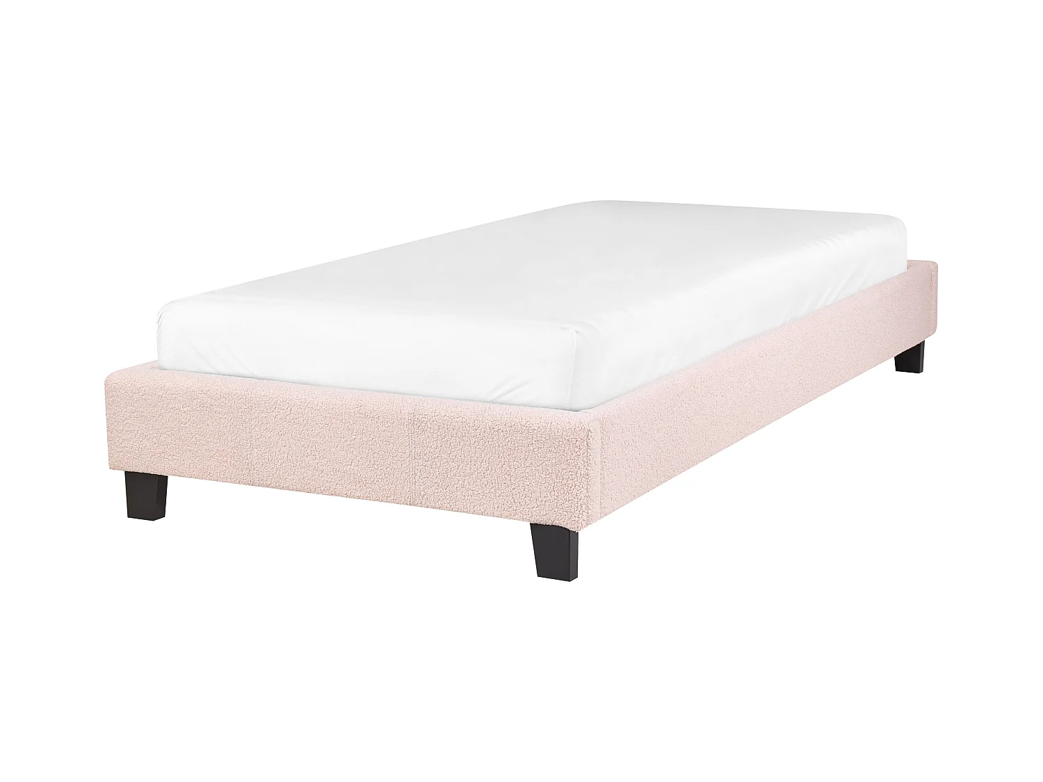 Lit sans tête de lit Bouclé ROANNE 90 x 200 cm Rose pastel