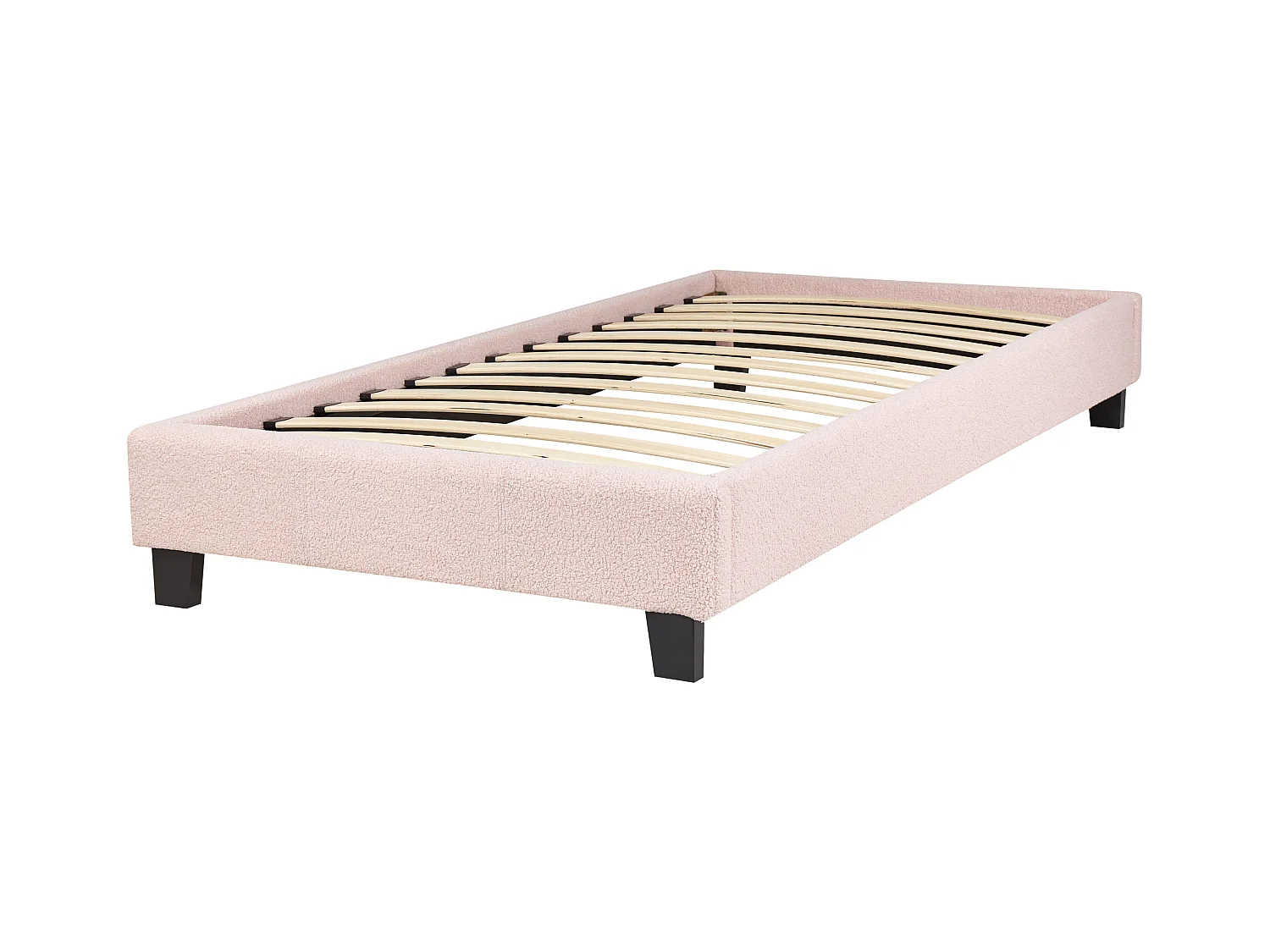 Lit sans tête de lit Bouclé ROANNE 90 x 200 cm Rose pastel