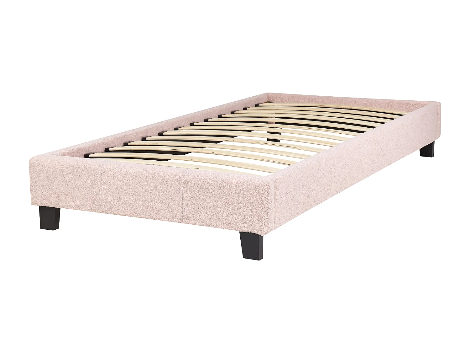 Lit sans tête de lit Bouclé ROANNE 90 x 200 cm Rose pastel