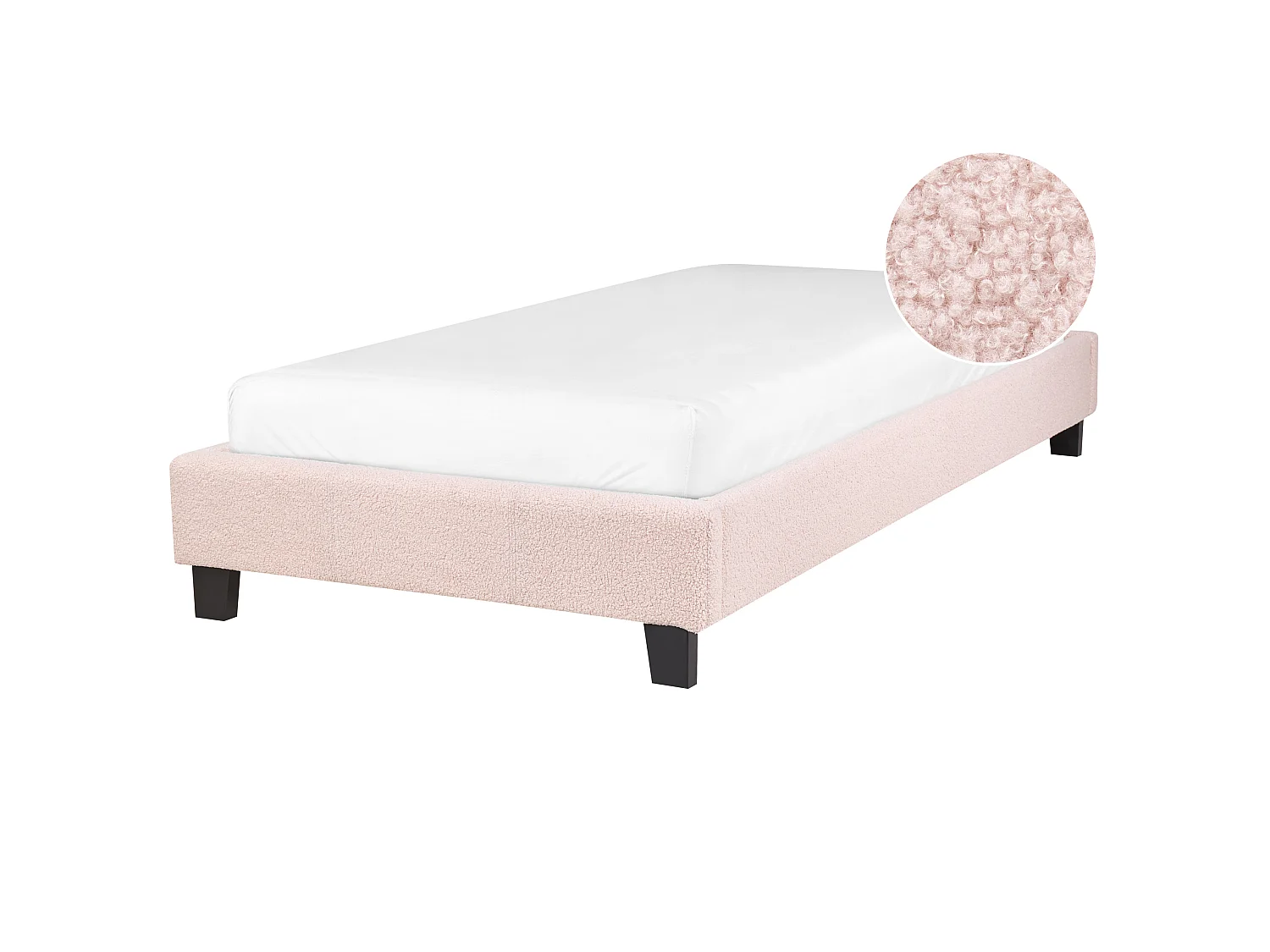 Lit sans tête de lit Bouclé ROANNE 90 x 200 cm Rose pastel