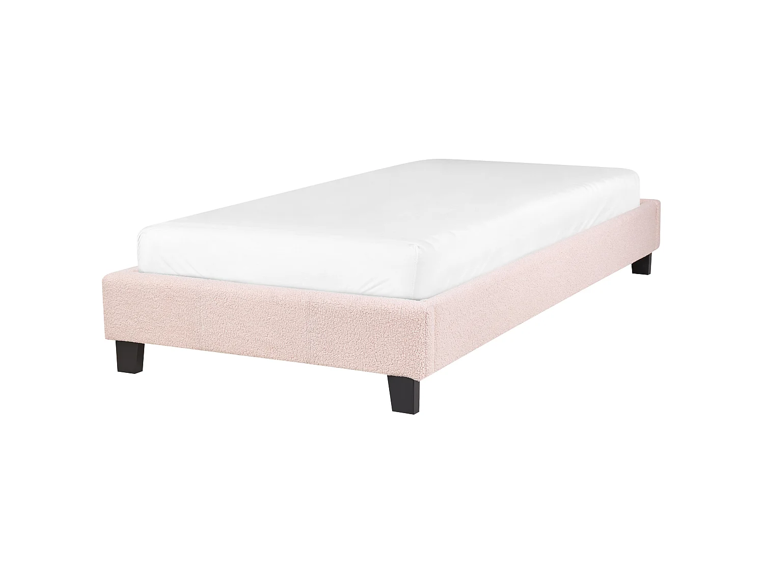 Lit sans tête de lit Bouclé ROANNE 90 x 200 cm Rose pastel