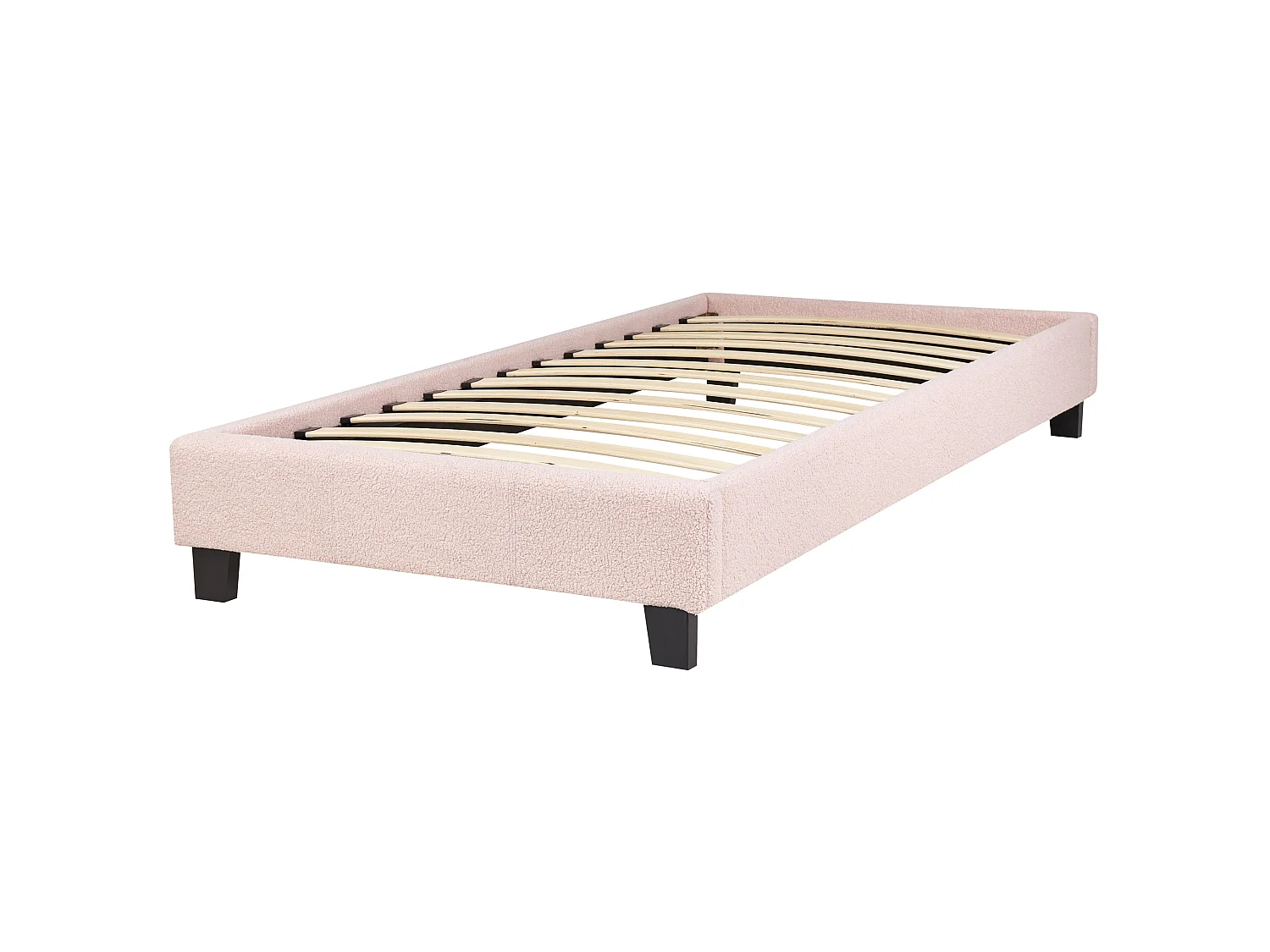 Lit sans tête de lit Bouclé ROANNE 90 x 200 cm Rose pastel