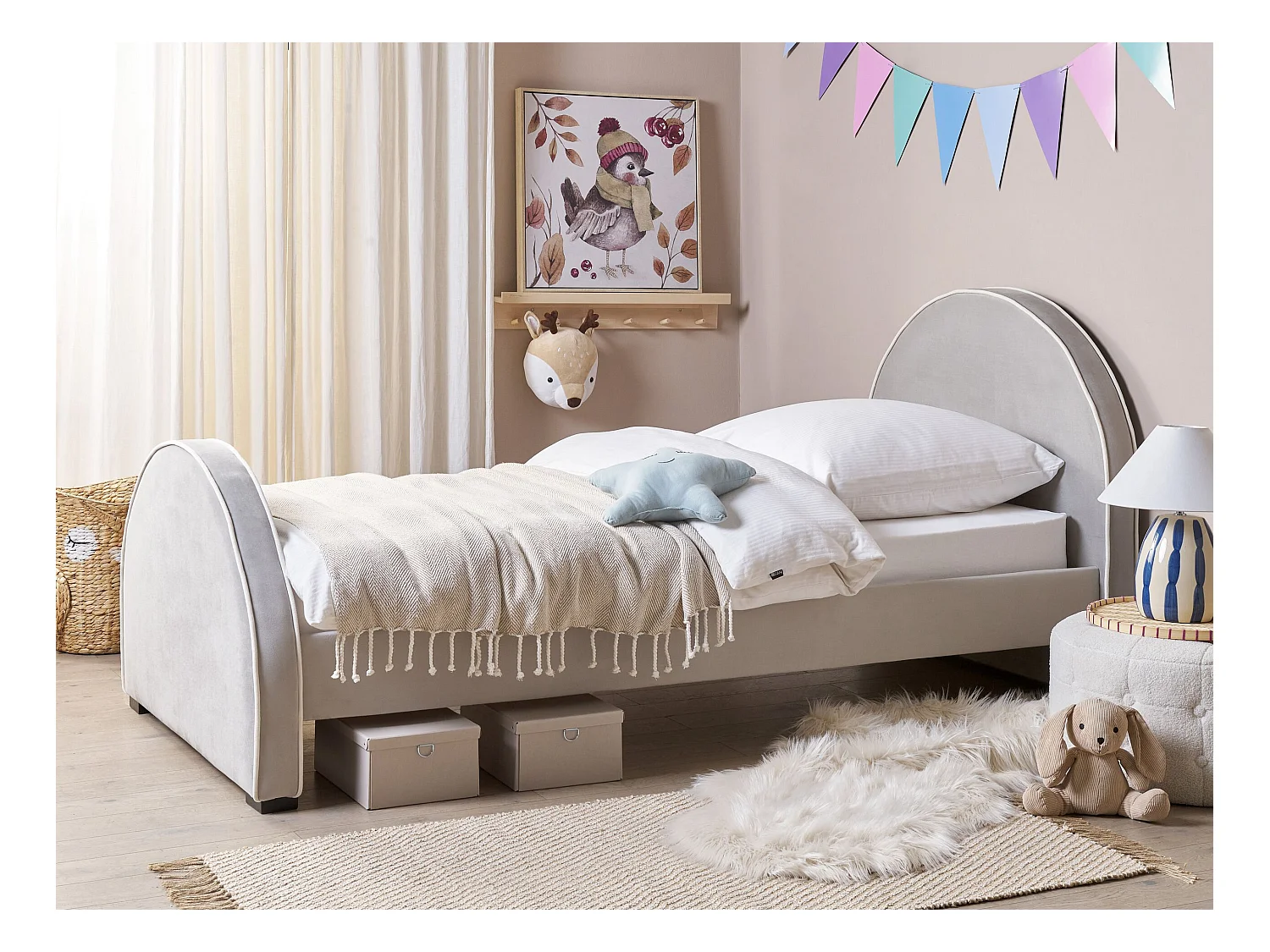 Lit d'enfant Velours NOZAY 90 x 200 cm Gris clair