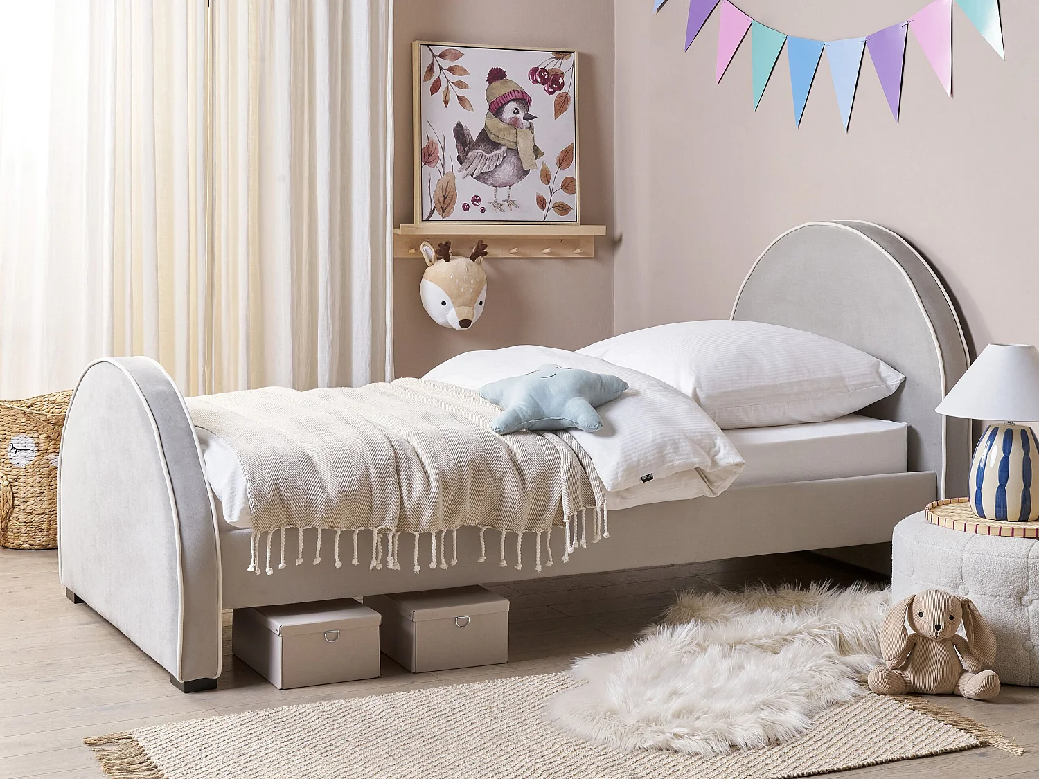 Lit d'enfant Velours NOZAY 90 x 200 cm Gris clair