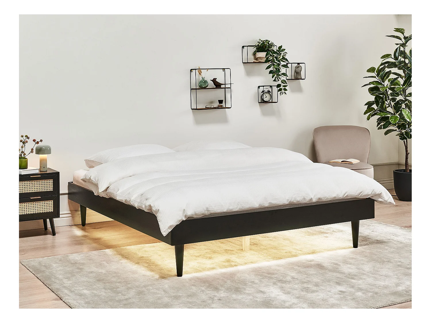 Lit avec LED TOUCY 160 x 200 cm Noir