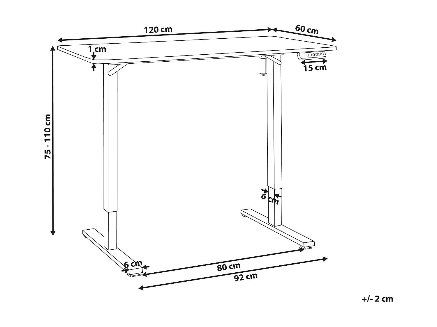 Bureau elektrisch verstelbaar zwart/donkerbruin 120 x 60 cm TAVARES