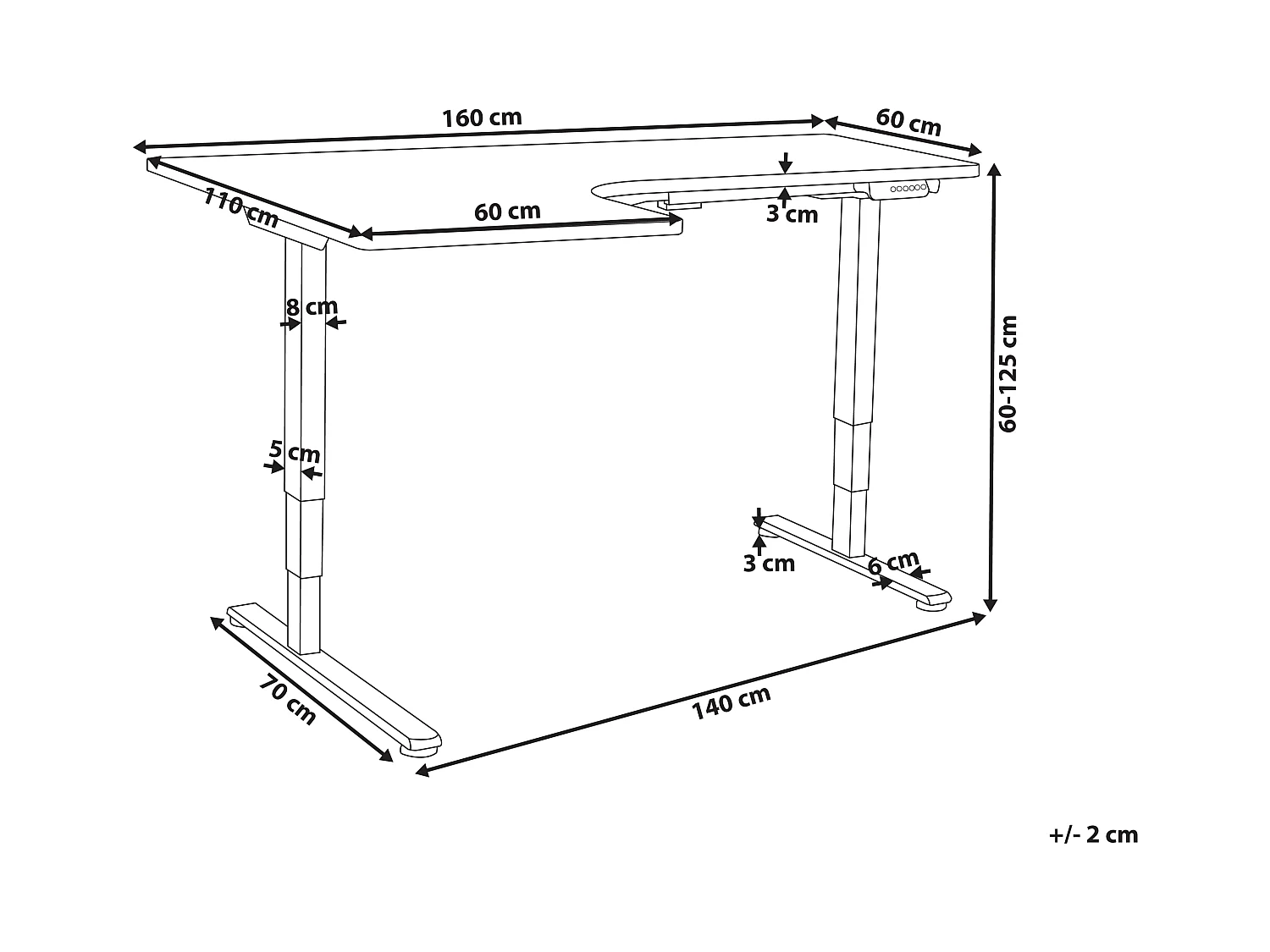 Bureau d'angle réglable électriquement DESTINES Marron/blanc 160 cm 109 cm Côté droite