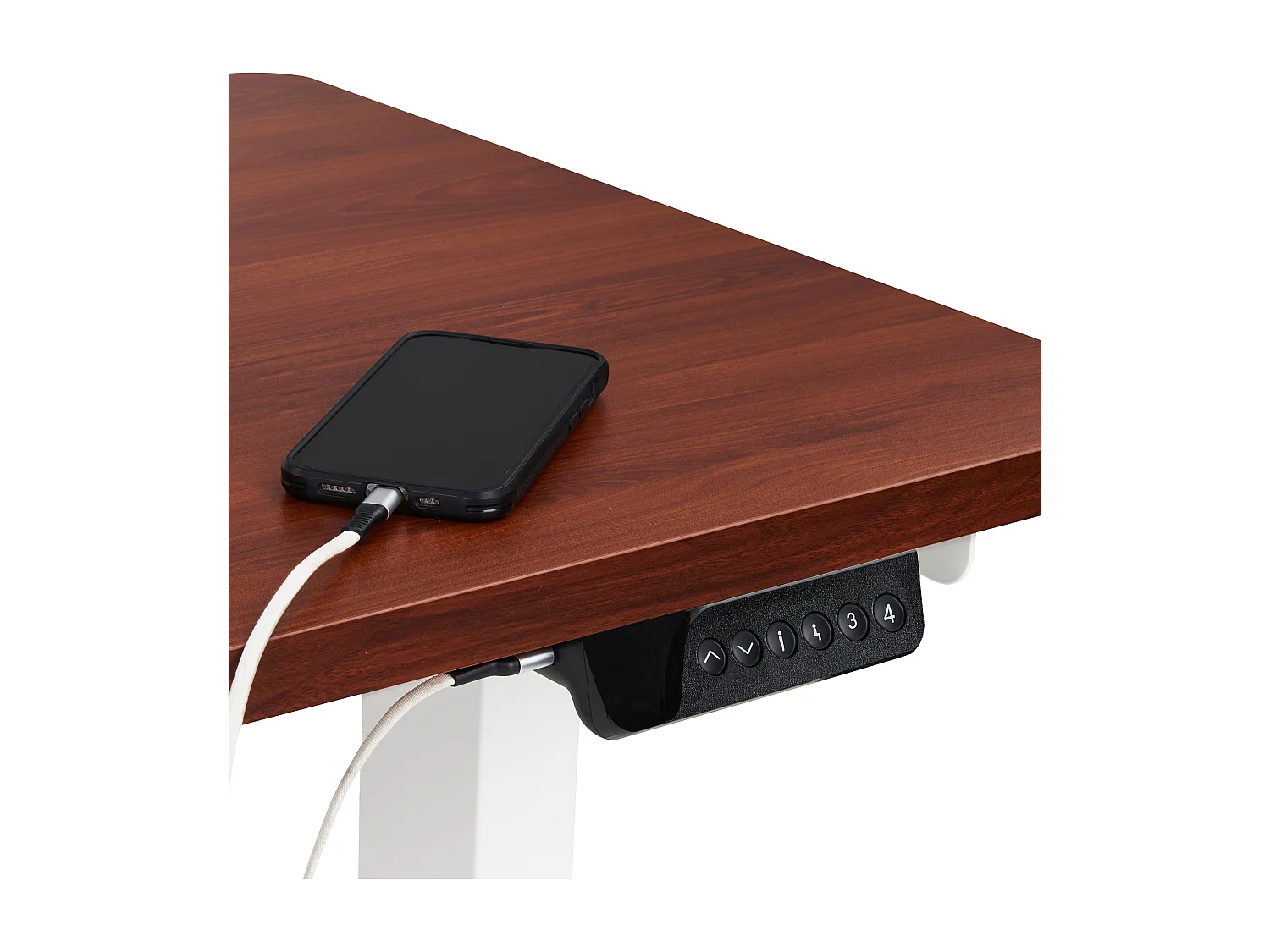 Steh Schreibtisch elektrisch höhenverstellbar links braun/weiß 160 cm Destines