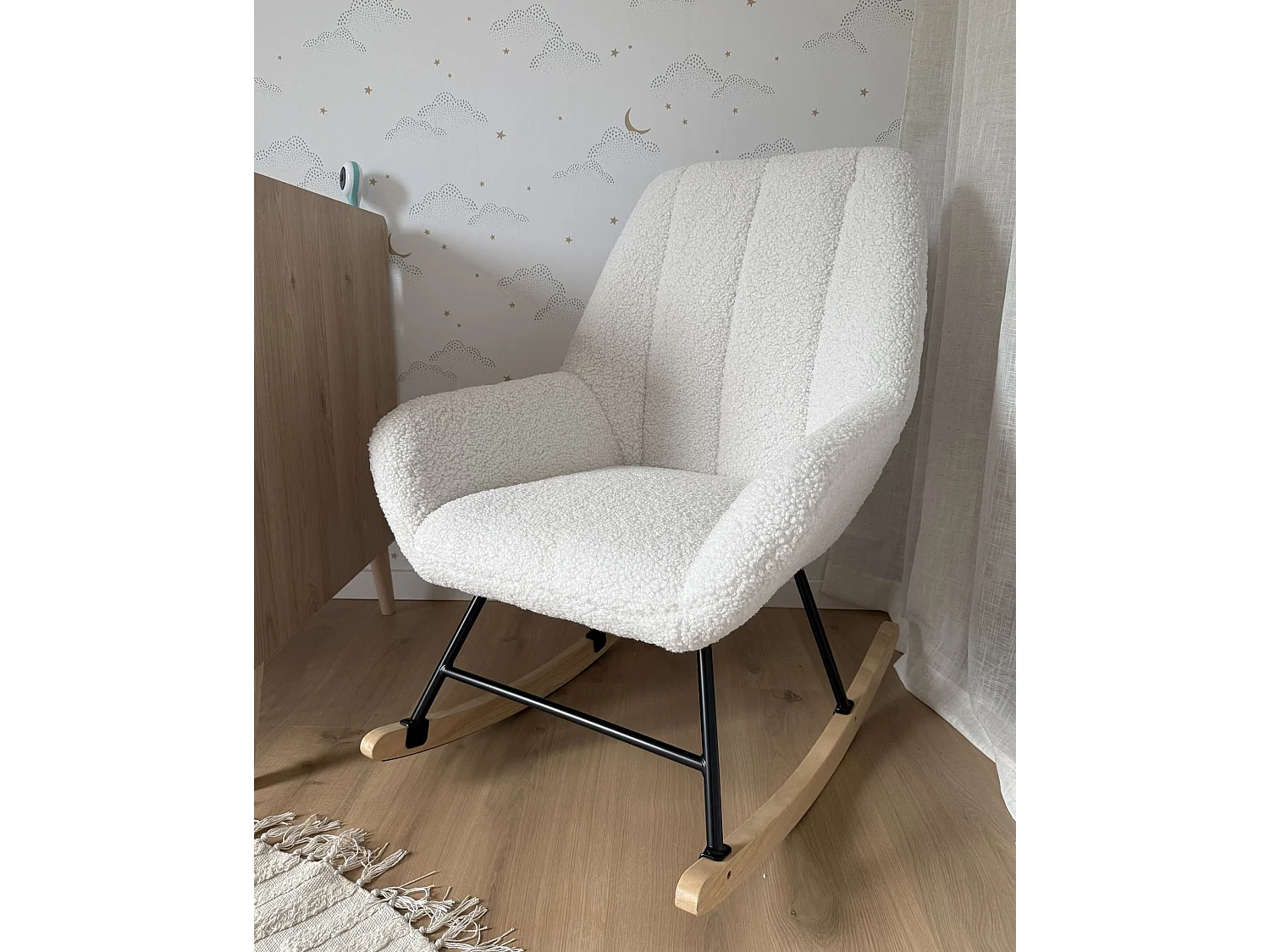 Fauteuil à bascule KINNO Bouclé Blanc cassé