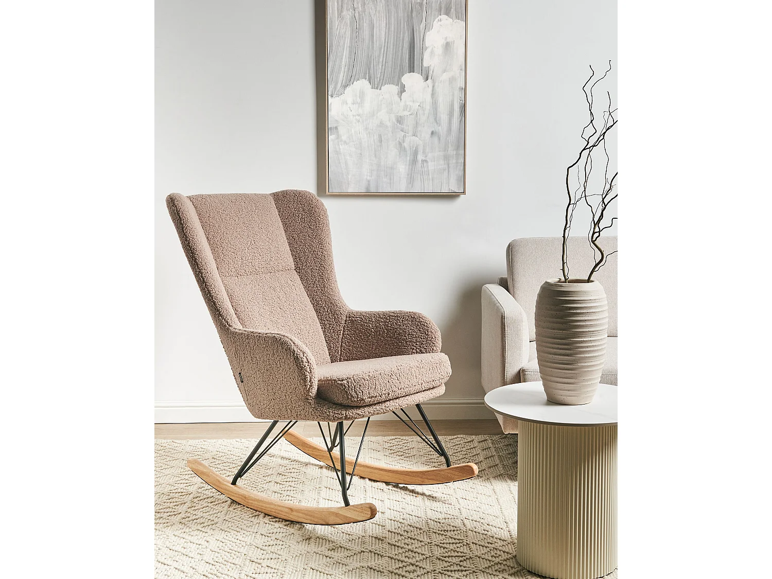 Fauteuil à bascule LUOMA Bouclé Beige