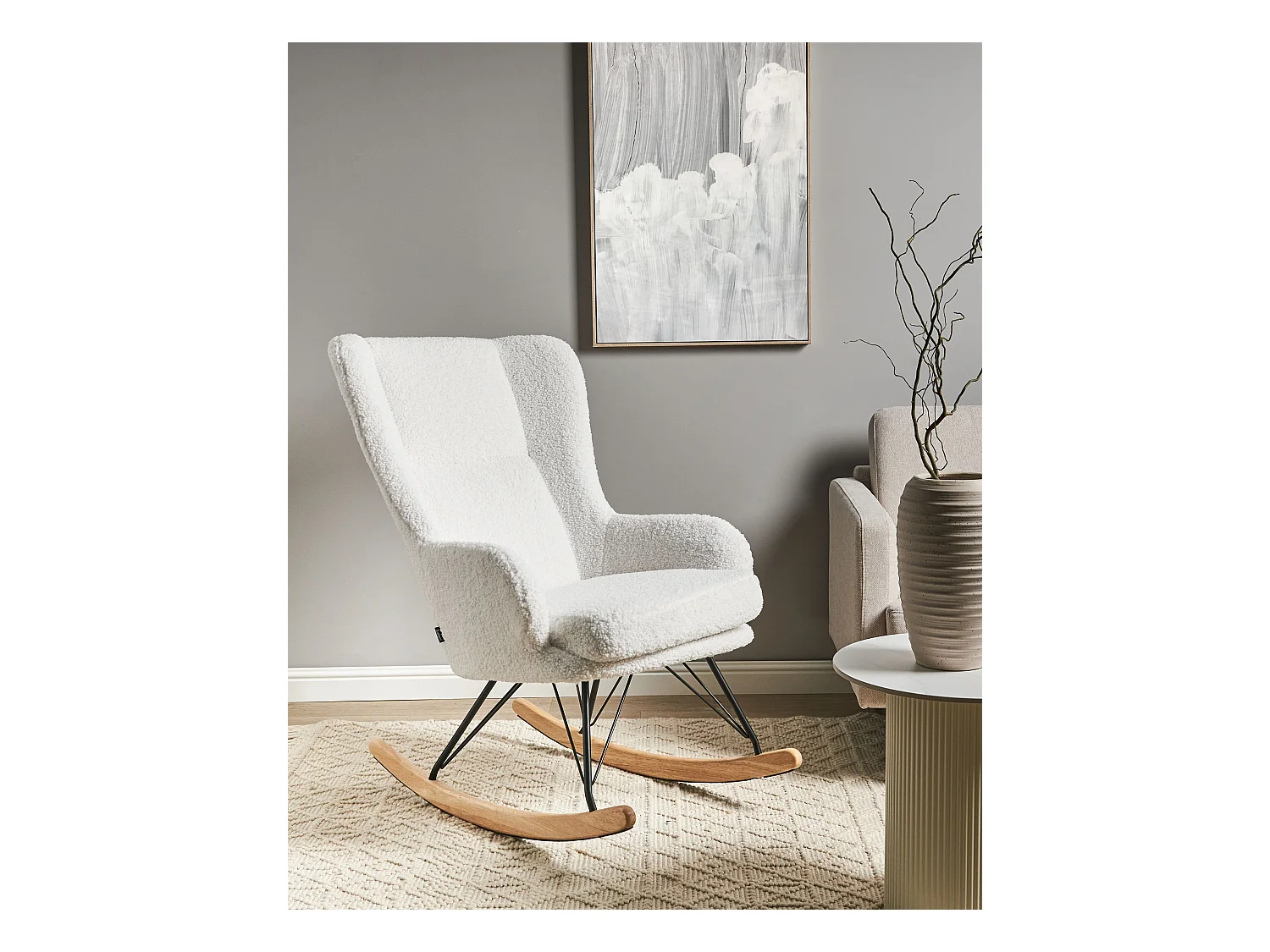 Fauteuil à bascule LUOMA Bouclé Blanc cassé
