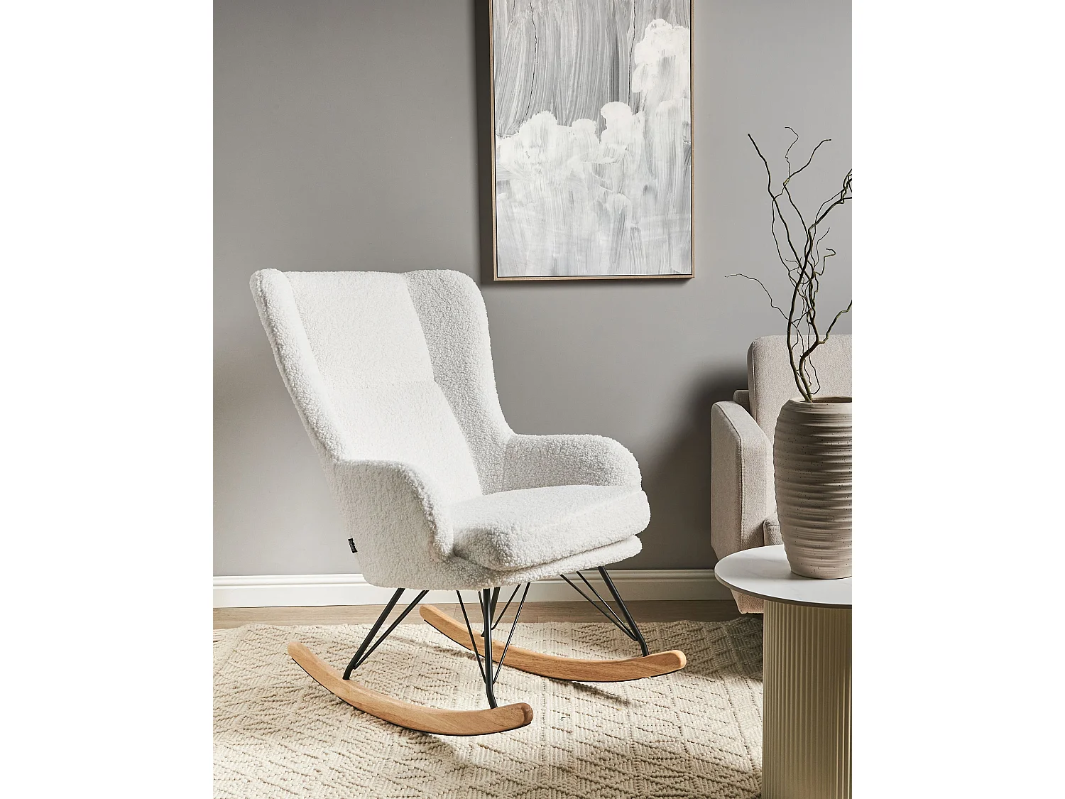 Fauteuil à bascule LUOMA Bouclé Blanc cassé