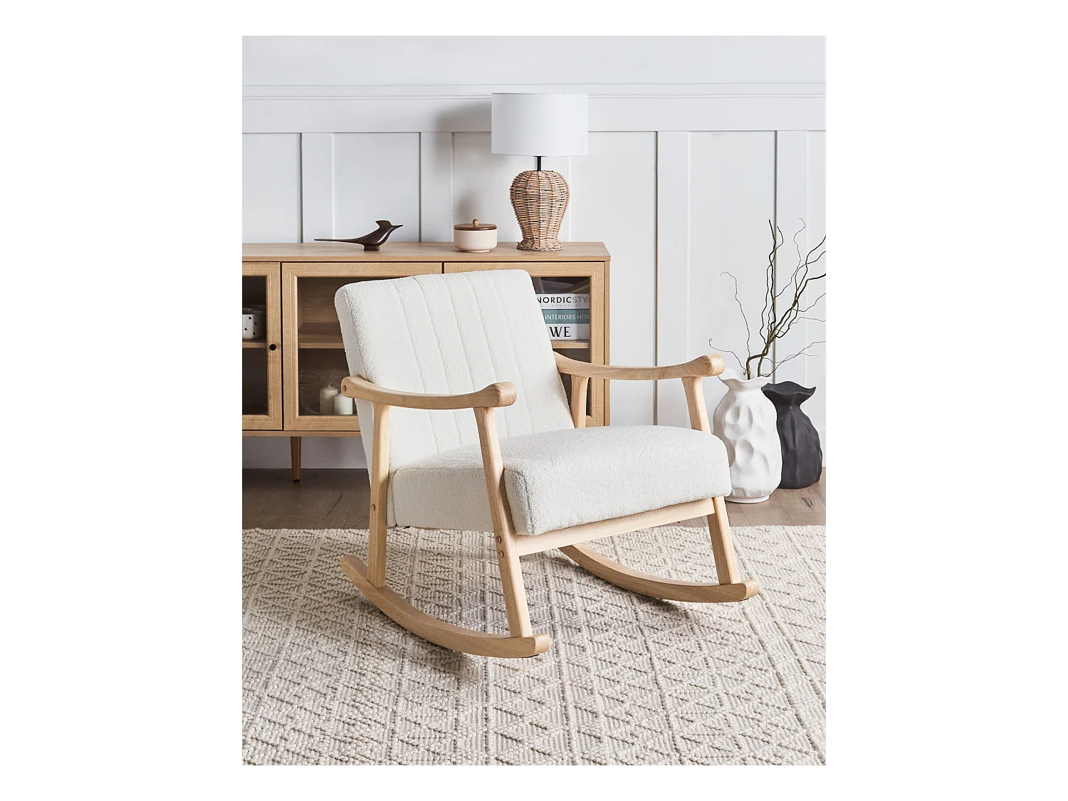 Fauteuil à bascule LEKNES Bouclé Blanc cassé